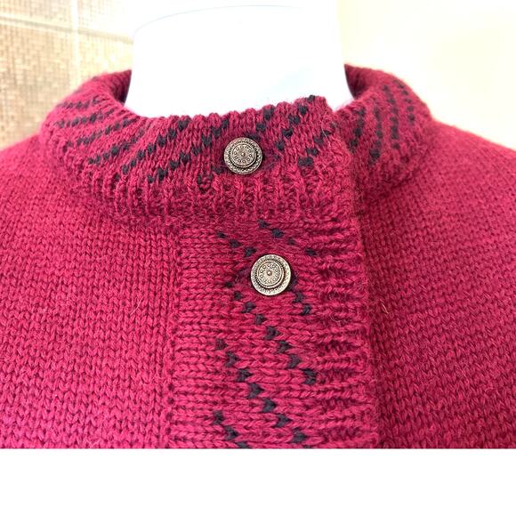 Sweaters of Ireland Vintage Cardigan 100% Pure Wool Fair Isle Maroon Gold Large - Picture 3 of 13